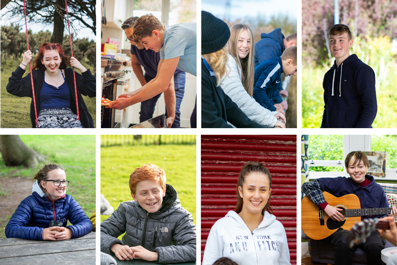 Photo tiles of teenage boys and girls smiling