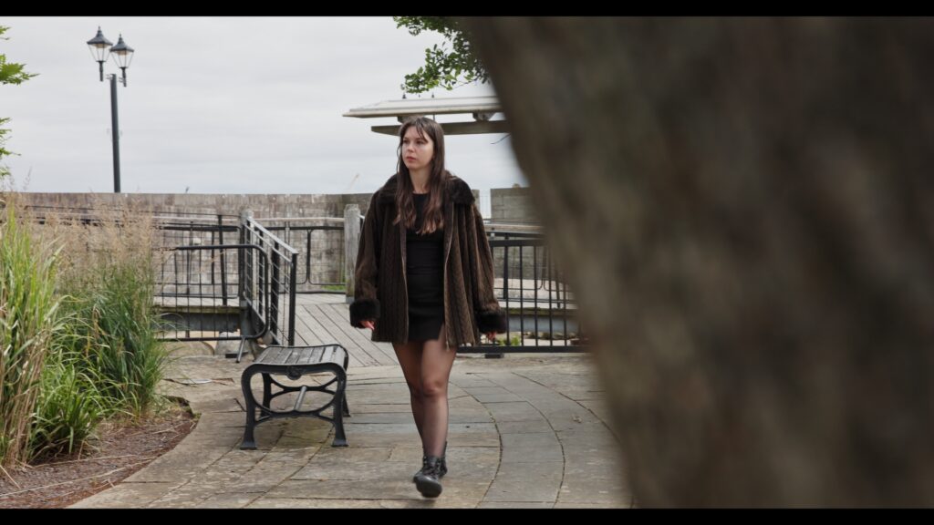 Sophia walking through Cardiff